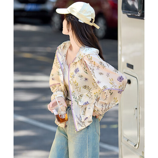 尚静法式浪漫印花轻薄微透遮阳外套25年夏新时尚宽松女 紫色  M 
