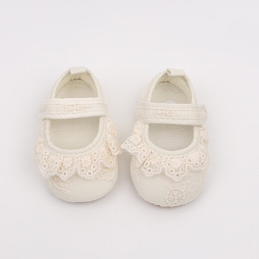 Xinnan Babybodenschuhe für Frühlings- und Sommer-Baumwollschuhe für Säuglinge und Kleinkinder Dünne Prinzessin Anti-Rutsch-Kleinkindschuhe für Mädchenschuhe und Socken Beige Spitzenschuhe 13 cm (Referenzalter 9-12 Monate)