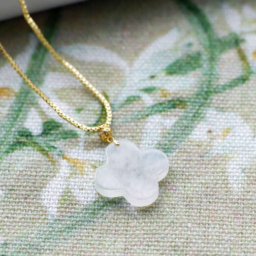 Wei Ci 18k gold plated natural Burmese jadeite A-grade ice four-leaf clover pendant pendant high-end light luxury necklace jade