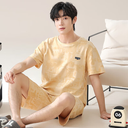 
Modal pure cotton pajamas men's 2025 summer new style teen short-sleeved shorts summer casual home clothing set Q13807 L
