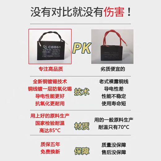 CBB61 range hood special starting capacitor 4/5/6/8/10UF450V universal starting capacitor original super suction 4UF 1 pack + free connection cap 1