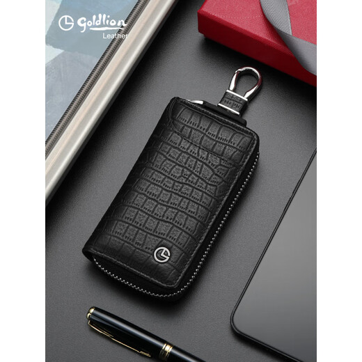 Goldlion Hot Key Bag Herren Großkapazität Echtes Leder Multifunktion praktischer Männer Taille montiertes Auto Kartentasche Schwarz