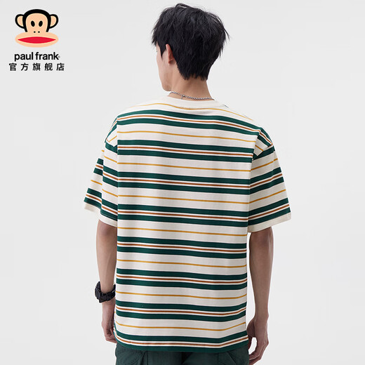 大嘴猴（paul frank）美式潮牌条纹男士短袖T恤春夏季薄款宽松圆领弹力百搭男装体恤衫 绿色698D【官方正品】 XL 【建议140-155斤】