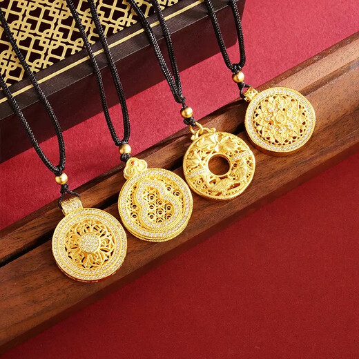 Ya Ge Vietnam Sand Gold Eight Treasures Compass Pendant Imitation Gold Women's Hollow Carved Round Necklace Will Not Fade for a Long Time No. 1 Hollow Luxurious Inlaid Necklace