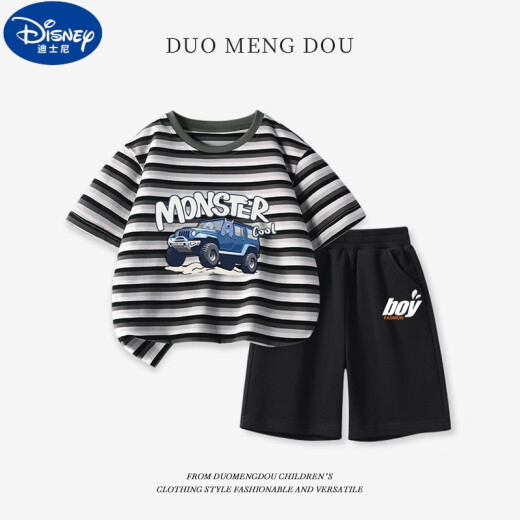 迪士尼（Disney）男童套装夏季儿童纯棉短袖t恤衫2025新款中大童运动夏装男孩两件 DDB13688灰+N11762K黑 110 cm 建议年龄3-4岁
