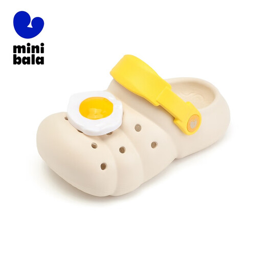 MINI BALA迷你巴拉童鞋儿童拖鞋夏季新款宝宝软底洞洞鞋男女童防滑可爱凉拖 米黄色 32 码适合脚长19.0-19.8cm