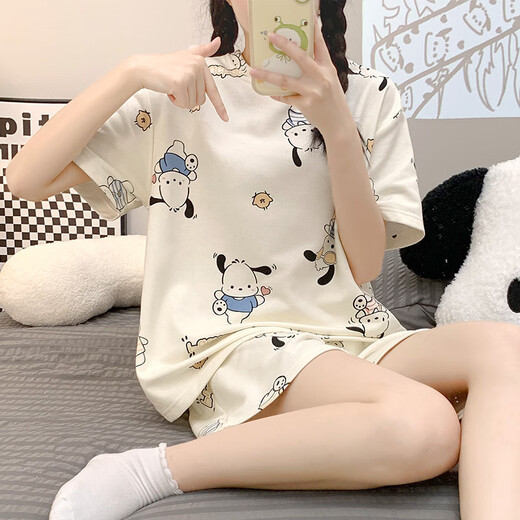 Ou miaoyu pyjamas pour les femmes en été nouveaux shorts à manches courtes 2025 Nouveau dessin animé mignon grande taille pour les vêtements à la maison en plein air 1048 # lapin violet m