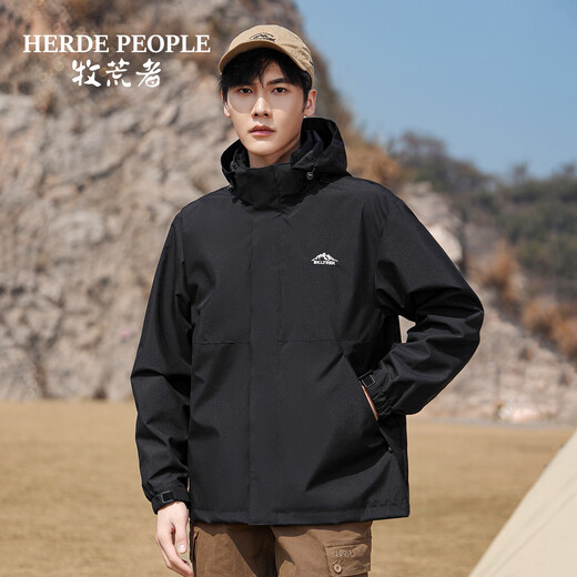 HERDE PEOPLE Spring and Autumn new windproof and waterproof jacket for men and women, outdoor hiking and mountaineering jacket for men and women, black L