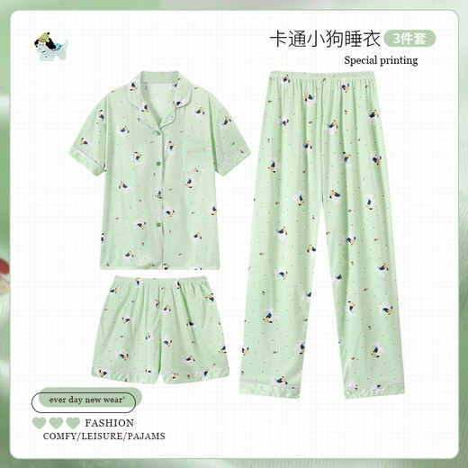 S.SOFEA Korean fresh pajamas for women short-sleeved spring and summer home clothes three-piece set for wearable outside. KK14118# 170 M [recommended 80-100Jin [Jin equals 0.5 kg]]