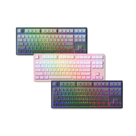 鸿运当头发光热插拔侧刻机械键盘有线无线三模87键游戏 MK870三模版-鸿运当头侧刻 茶轴(轴)
