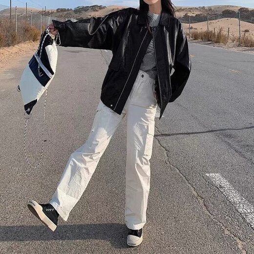 Ono seven-day black leather jacket for women, 2025 spring and autumn new Hong Kong style retro high-end clamp motorcycle fashion top leather jacket [black single layer 90-130Jin [Jin equals 0.5 kg]]
