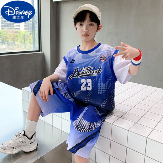 迪士尼男童篮球服夏装套装帅气儿童夏季运动服速干渐变中大童两件套酷潮 DMG-9922-23号球服-黑色- 120 建议身高110cm