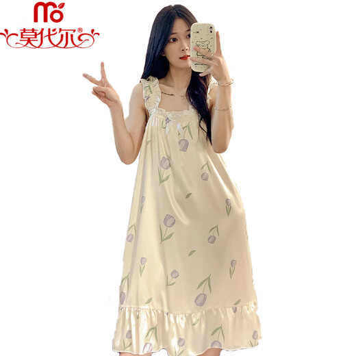 莫代尔（Madallo）睡裙女夏季自带胸垫冰丝凉感吊带睡衣夏天女士甜美可爱家居服春秋 3888不可拆胸垫】 XL 115-140斤】