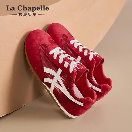 La Chapelle Damenschuhe weicher Sohle bequeme deutsche Trainingschuhe für Frauen 2025 Neues Sommer Dünnes Mesh Atmungsfreie vielseitige lässige Flachschuhe rot xxe6625-2 36