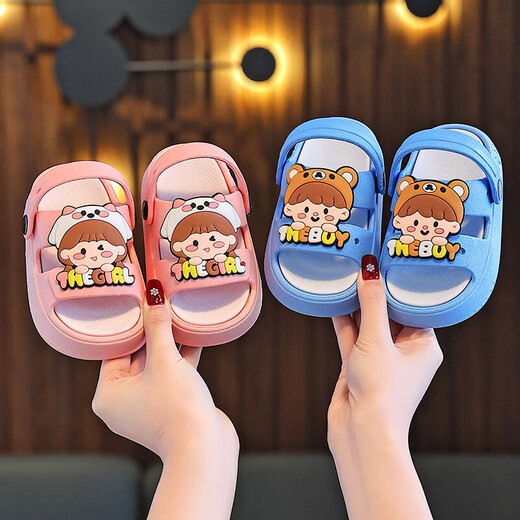 Children's slippers for boys and girls in summer non-slip soft bottom home indoor slippers cartoon baby slippers infant blue 30.5-30-31 size