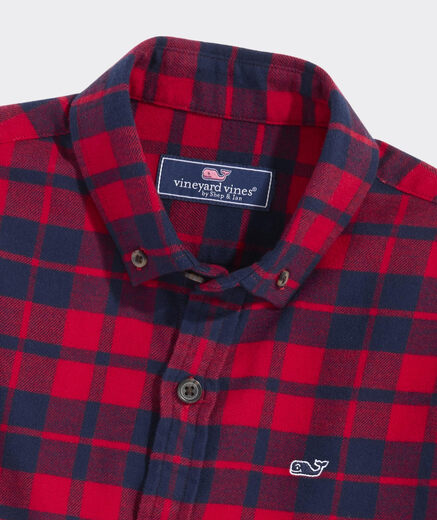 Vineyard vines boys plaid flannel shirt, red velvet red velvet Large