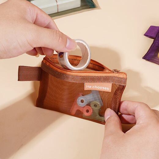 Tingzhi New Cosmetic Bag Mesh Storage Bag Portable Travel Toilet Bag Small Travel Coin Purse Lipstick Cosmetic Brush Blue + Brown - Main Picture Style (Pack of Two) 11.5 8cm