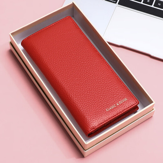 Anysmic Luxury High-End-Marke-Tasche Frauenbeutel Cowide Wallet Long Folding Wallet Wallet Ticket Clip Retro Clutch Rosa