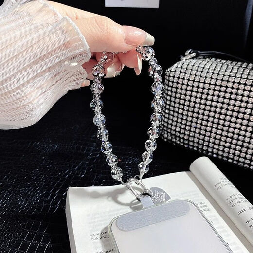 Beiyipin mobile phone lanyard wrist crystal high-end mobile phone chain hanging decoration gray rhinestone women's new flash diamond bracelet high-end pendant key hanging chain bag hanging pendant