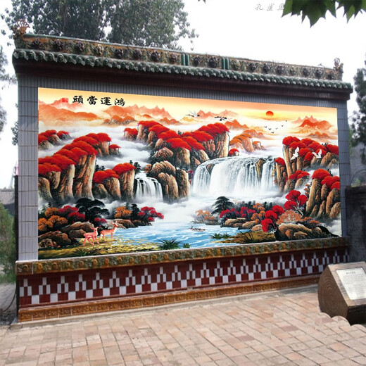 IOSN迎门墙壁画农村大门庭院影壁墙照壁墙瓷砖壁画背景户外迎门墙装饰 岩晶大板/一平方户外专用826规格 1-1㎡