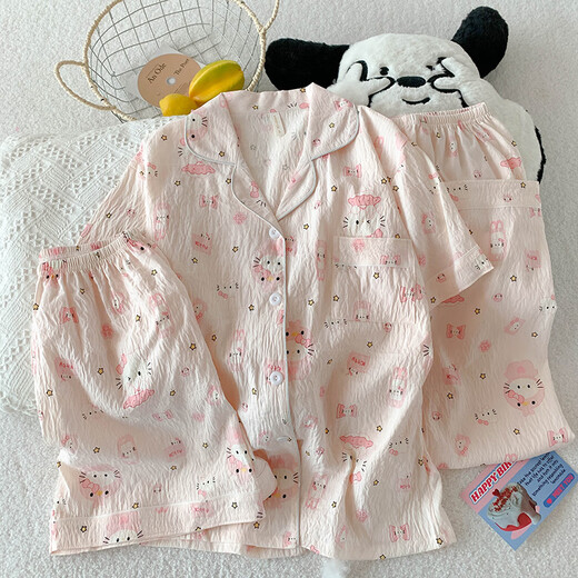 S.SOFEA云朵棉睡衣女夏款小狗卡通短袖三件套家居服可外穿 9904#柯基 175 L