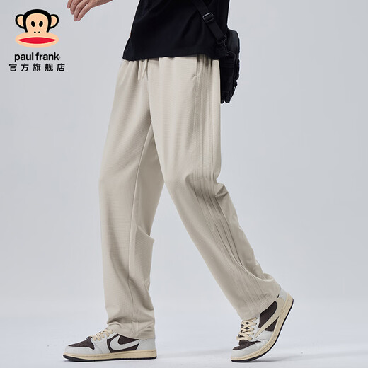 大嘴猴（paul frank）男士冰丝速干弹力直筒休闲裤夏季薄款潮牌宽松百搭男装运动长裤子 黑色6621S【官方正品】 M 【建议90-115斤】