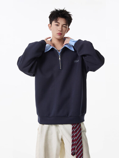 OEMG heavy fake two-piece velvet thickened polo sweatshirt men's autumn and winter lapel loose warm top jacket gray XL recommended 110-130Jin Jin equals 0.5 kg