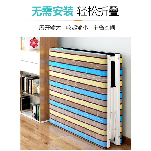 折叠床单人家用简易床办公室午睡神器宿舍午休小床出租屋成人铁床 圆管加固-120cm宽蓝条