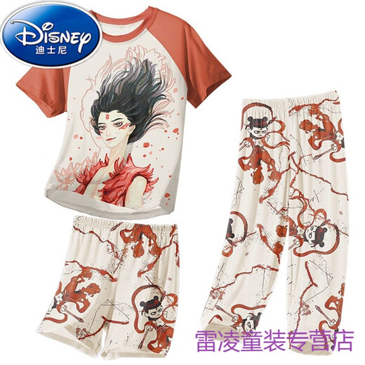 迪士尼（Disney）儿童睡衣小男孩莫代尔薄款夏季男童中大童三件套家居服哪吒春夏天 1H--ST-12353 14码(130-140)cm 均码