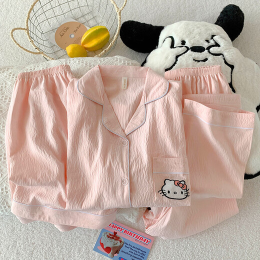 Jingpufei Pajama de cachorros de dibujos animados para mujeres en verano Cabina de seda del algodón delgada Ropa de tres piezas Set Yunduo Cotton-9906# Star Puppy Set de tres piezas L [sugerido 100-120Jin [Jin iguala 0.5 kg]]]