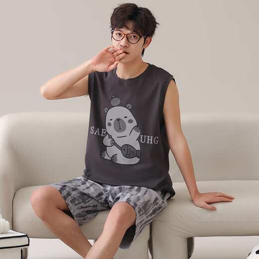 Modal Cotton Summer Pyjamas Männer reine Baumwollshorts Weste dünne Cartoon Teenager Sommer Home Clothing Set Am826 L Standard 100-130jin [Jin gleich 0,5 kg]