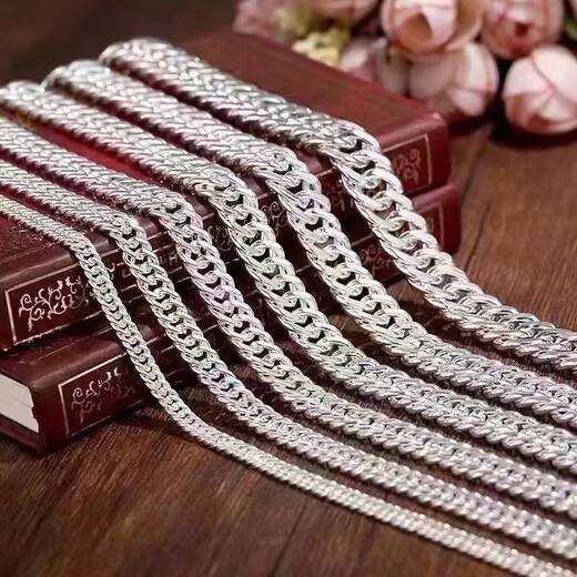 OAZ Fashion Versatile 9999 Sterling Silver Necklace Men's Silver Horsewhip Chain Men's Thick Style Domineering Cuban Fashion Handsome Horsewhip Chain 50g Long 55 Width 5.5mm Special Price Reduction/9999 Pure Silver Counter Gift Box