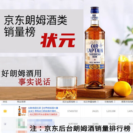 加勒海俱乐部 加勒比海原瓶进口洋酒调酒基酒 莫吉托 黑朗姆酒700mL1瓶单支