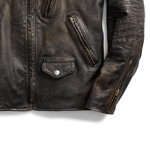 RALPH LAUREN Ralph Lauren Men's Classic Slim Fit Leather Motorcycle Jacket RL90195 001-Picture Color XS