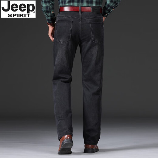 Jeep Spirit 1941 Jeep Herren Jeans fallen dick, gerade lockere lockere, tiefe leichte luxuriöse High-End-High-End-Hose Schwarz und Grau-679 dickes Modell 29 Taille 2,2 Fuß