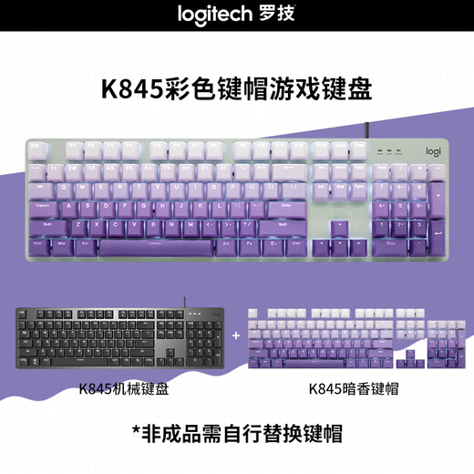 罗技（Logitech）K845机械键盘 有线键盘 办公电脑打字键盘  电竞游戏发光全尺寸个性化定制键帽 罗技K845红轴 暗香