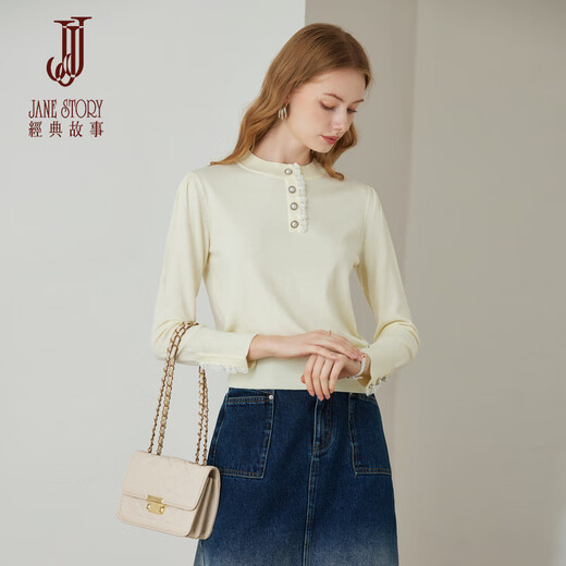 Historia clásica Sweater de manga larga de cuello redondo blanco para mujeres 2025 Sweater de encaje de diseño de diseño nuevo de estilo Pink L Pink L