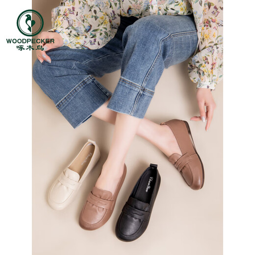 Specht echte Leder-Mutterschuhe mit weichen Sohlen und keine müden Füße Single-Schuhe Rindfleisch Sehnensälen Anti-Rutsch im mittleren Alter mit mittleren Altersschuhen mittleren Alters im mittleren Alter Sommer 677 Beige Hollow atmable 39