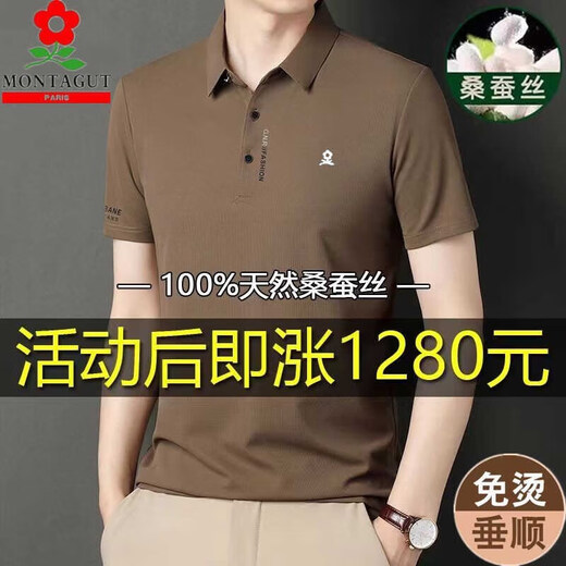 梦特娇（MONTAGUT）翻领短袖男保罗衫t恤官网pollo衫男装夏装新款冰丝体恤衫 6188上青 M 165/M建议120斤以内