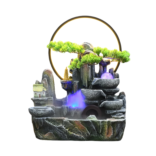 
CLCEY Feng Shui Turning Water Ornament Accessories Office Rockery Water Ornament Circulating Water Rotating Ball Living Room Tip 9930 Large Size Light Circle Atomized Model
