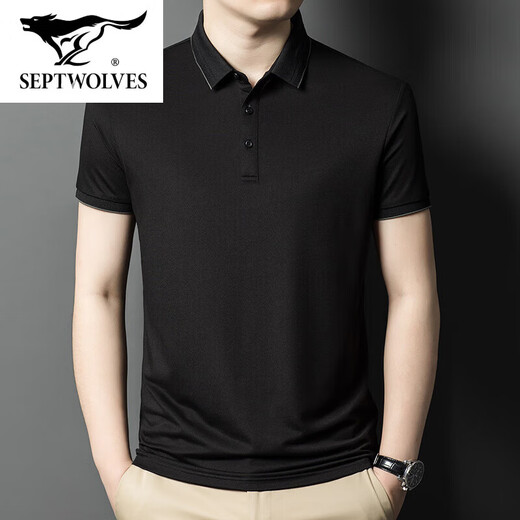 Siete Lobos Flaghship Oficial de mediana edad Camiseta transpirable para hombres Polo Camiseta informal de manga corta Color sólido Dad KL-13565 Blue oscuro M 48/170