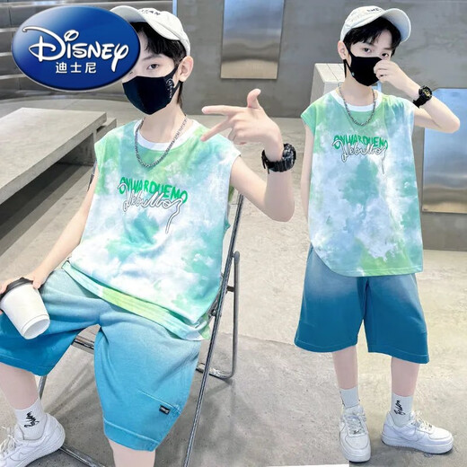 迪士尼（Disney）儿童装男童夏装无袖背心套装新款夏季中大童男孩运动帅气夏款 TZK693-绿色套装 120 建议身高110-120厘米