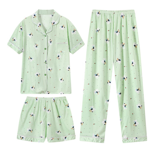 S.SOFEA Korean fresh pajamas for women short-sleeved spring and summer home clothes three-piece set for wearable outside. KK14118# 170 M [recommended 80-100Jin [Jin equals 0.5 kg]]