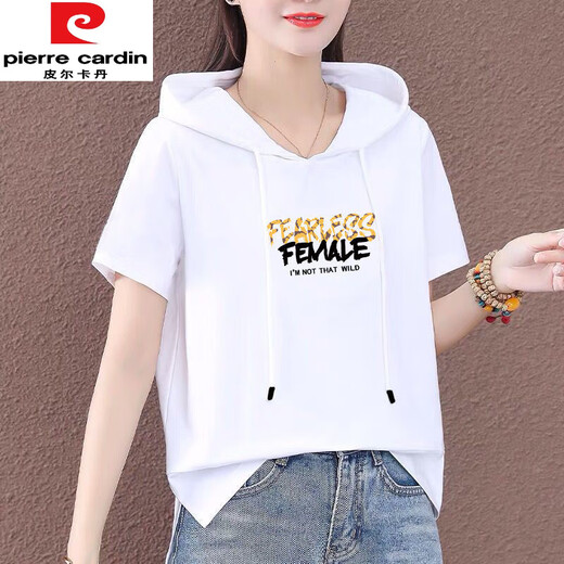 
Pierre cardin pure cotton hooded short-sleeved T-shirt for women [4313 people] 100 sweatshirt large size summer new Korean version loose 693 This year's popular light luxury brand L [100-110Jin [Jin equals 0.5 kg]]