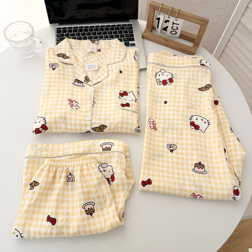 S.SOFEA日系可爱睡衣女夏款云朵棉三件套装可外穿家居服 J844# 180 XL
