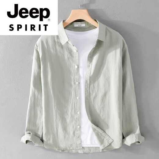 JEEP SPIRIT men's linen long-sleeved shirt Japanese loose casual clothes Spring and autumn cotton linen shirt jacket top 9207 white M 95Jin [Jin equals 0.5 kg] about