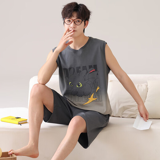 Modal Cotton Summer Pyjamas Männer reine Baumwollshorts Weste dünne Cartoon Teenager Sommer Home Clothing Set Am826 L Standard 100-130jin [Jin gleich 0,5 kg]