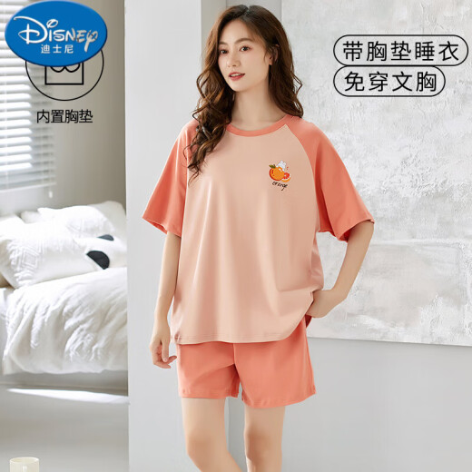 Das Kurzarm-Pyjama-Set von Disney Women's im Sommer ist mit einem Brustpolster ausgestattet. Integrierte großgröße dünne Baumwoll-Sommer-Hauskleidung kann draußen getragen werden. GXT1047 Match M (Empfohlen 75-95jin [Jin ist gleich 0,5 kg]))