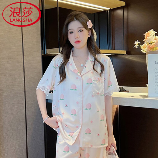 Langsha Summer Pajamas Женская ледовенькая брюки с короткими рукавами сладкий персик летний тонкий шелк с двумя частями yx#9905 Брюки с короткими рукавами 2xl (135-155Jin [jin равны 0,5 кг]))