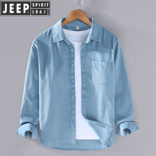 JEEP SPIRIT春季灯芯绒衬衫男长袖纯棉宽松薄款日系条绒感白休闲衬衣外套 姜黄色【9716】 M